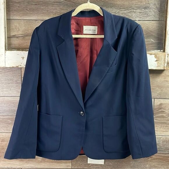 JH Collectibles Women’s Petite Navy Blue Pure Wool Fully Lined Blazer Size 10P - Picture 2 of 7
